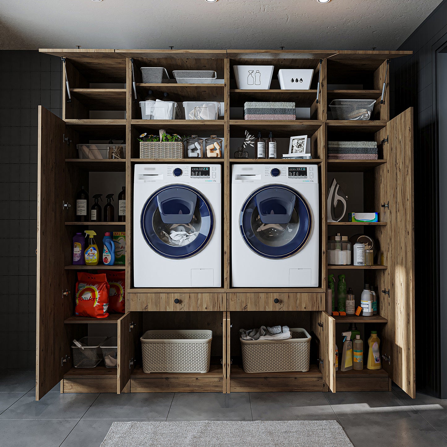 Roomart 1000 Luxe Line — Twin Washer & Dryer with Matching Side Cabinets