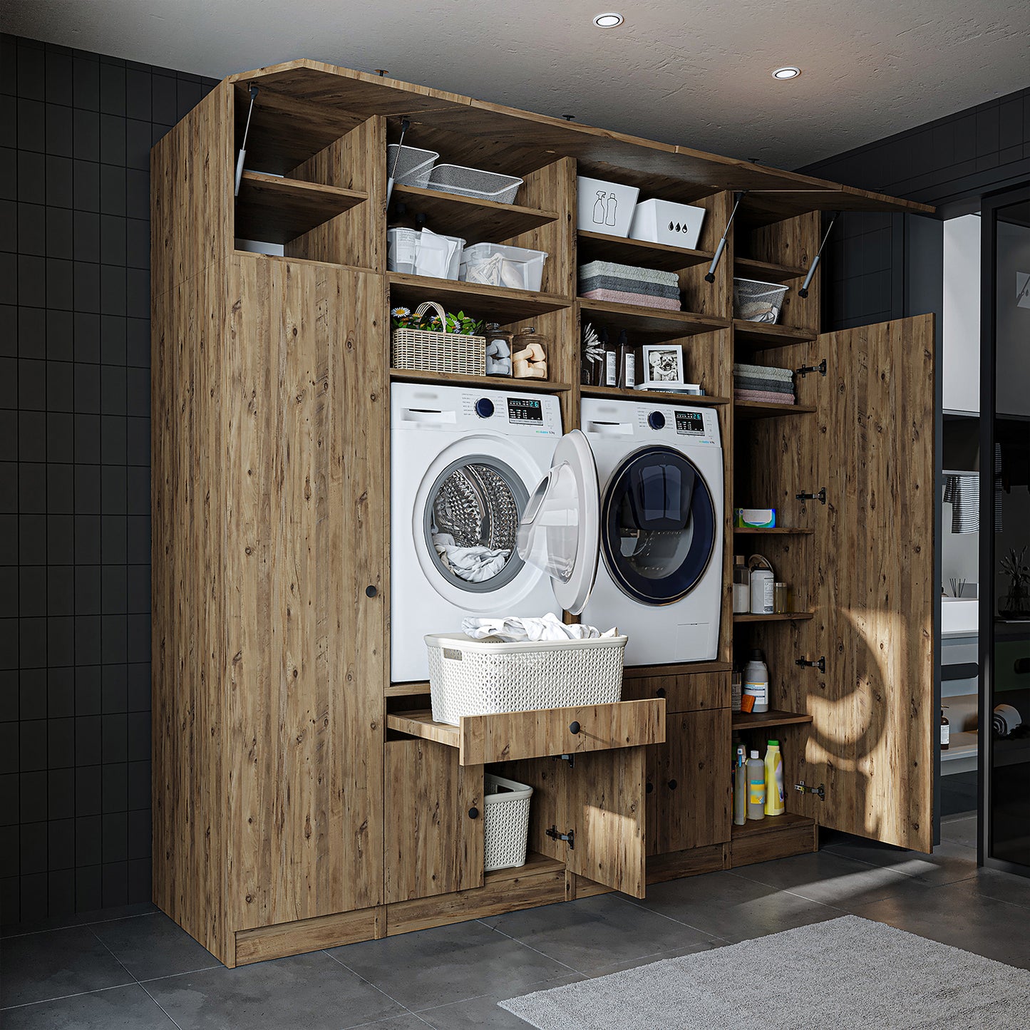 Roomart 1000 Luxe Line — Twin Washer & Dryer with Matching Side Cabinets