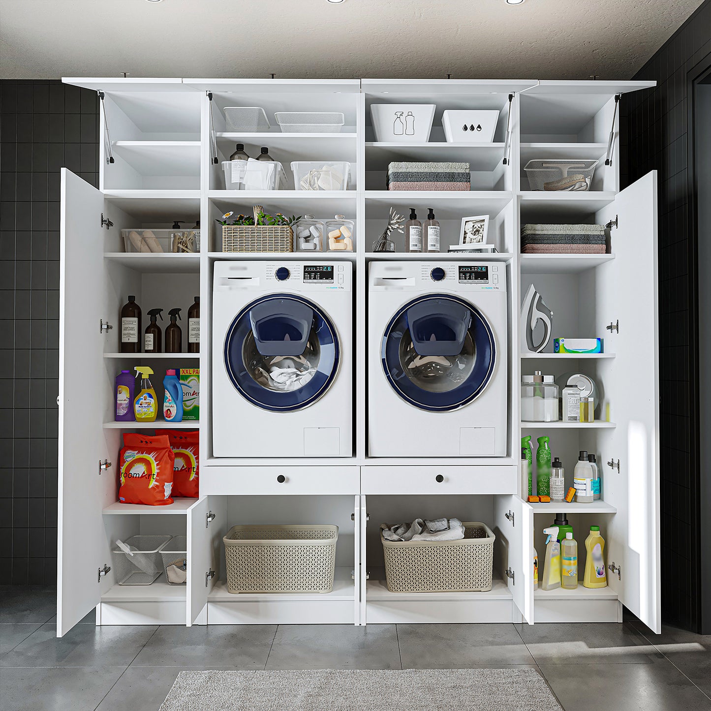 Roomart 1000 Luxe Line — Twin Washer & Dryer with Matching Side Cabinets