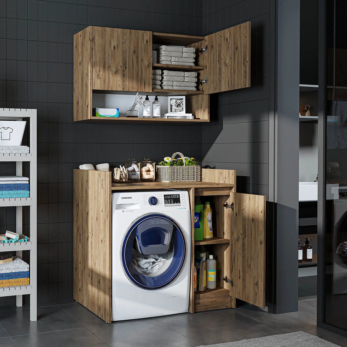 Roomart Derin - Washing Machine Cabinet with Cupboard and Wall Unit, 100cm