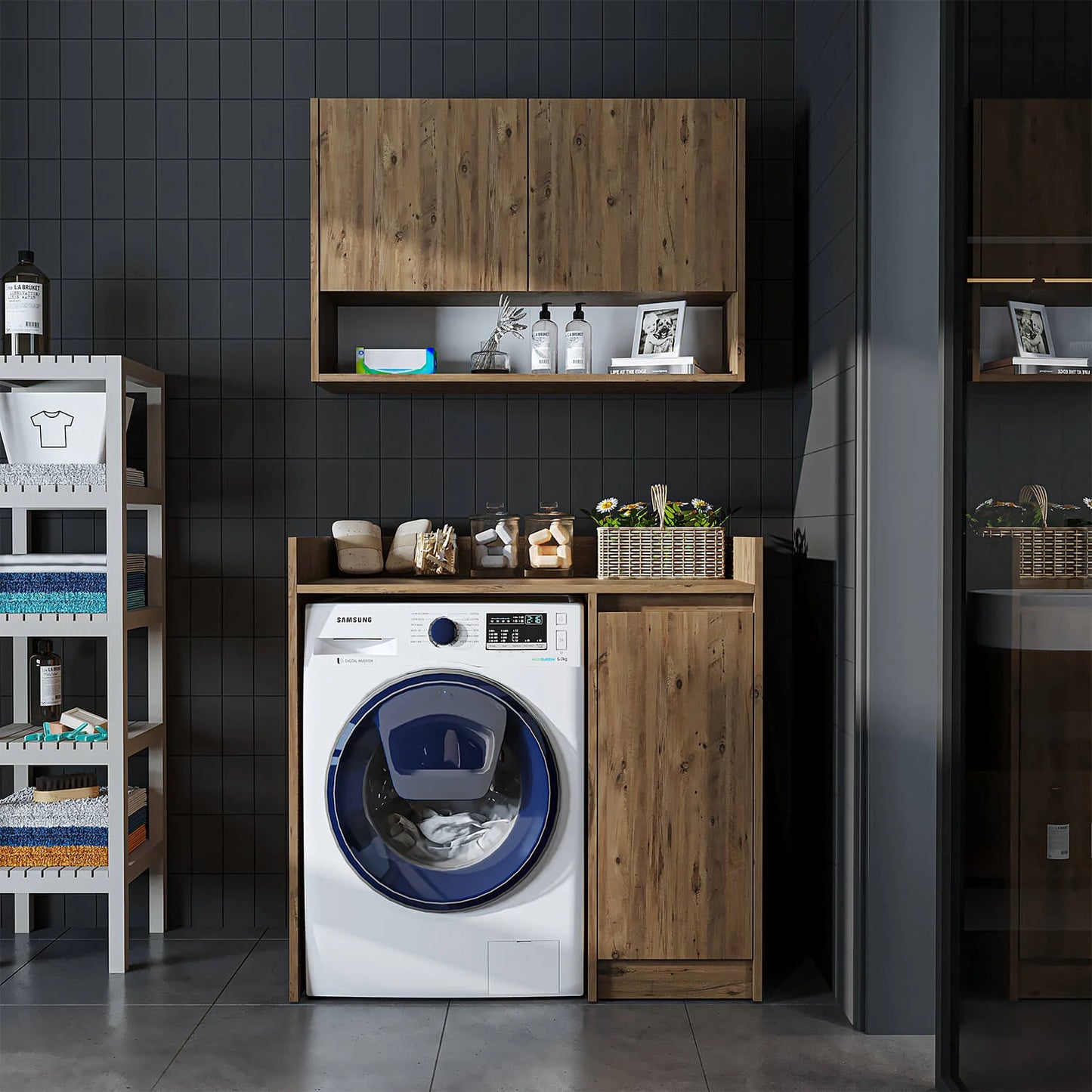 Roomart Derin - Washing Machine Cabinet with Cupboard and Wall Unit, 100cm