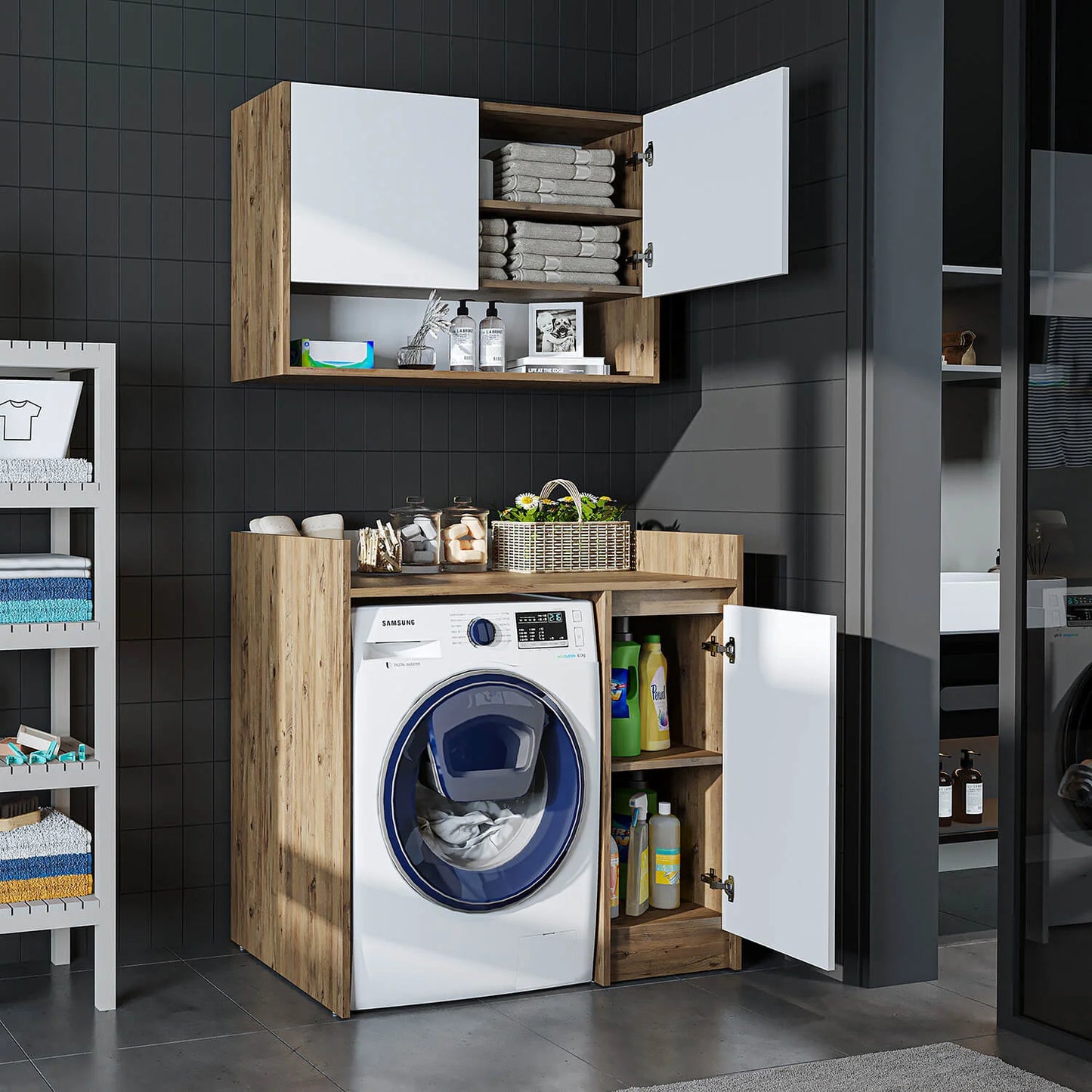 Roomart Derin - Washing Machine Cabinet with Cupboard and Wall Unit, 100cm