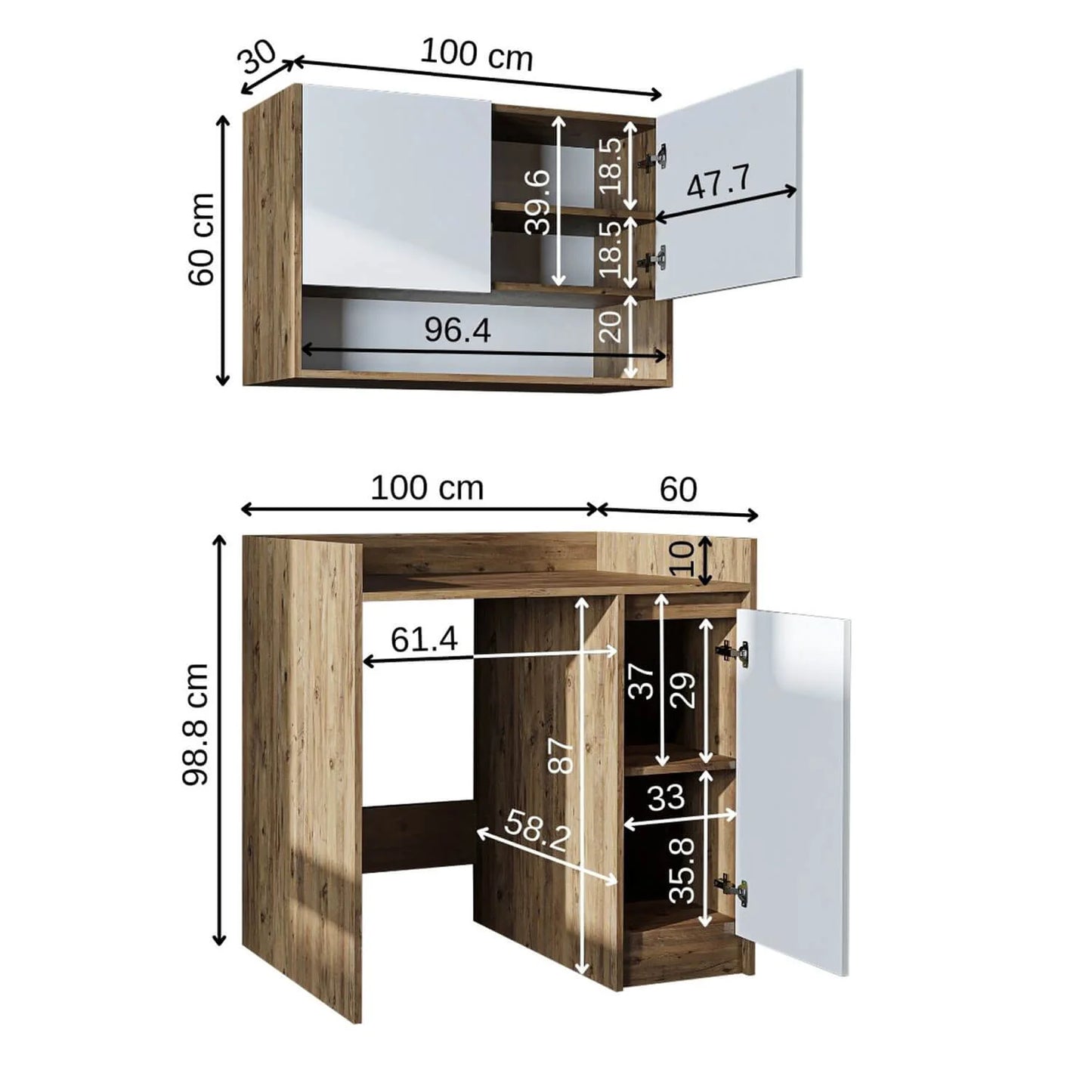 Roomart Derin - Washing Machine Cabinet with Cupboard and Wall Unit, 100cm