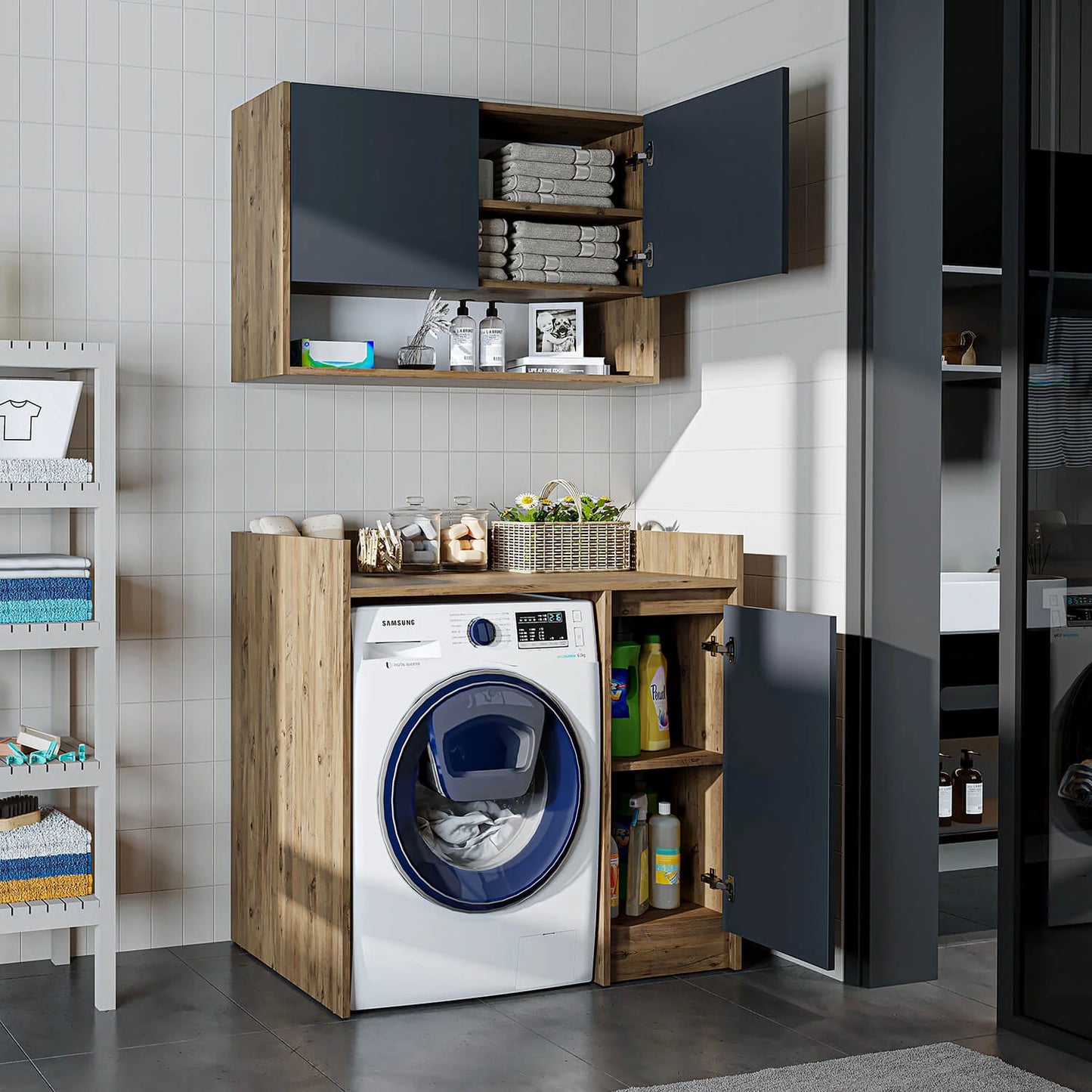 Roomart Derin - Washing Machine Cabinet with Cupboard and Wall Unit, 100cm