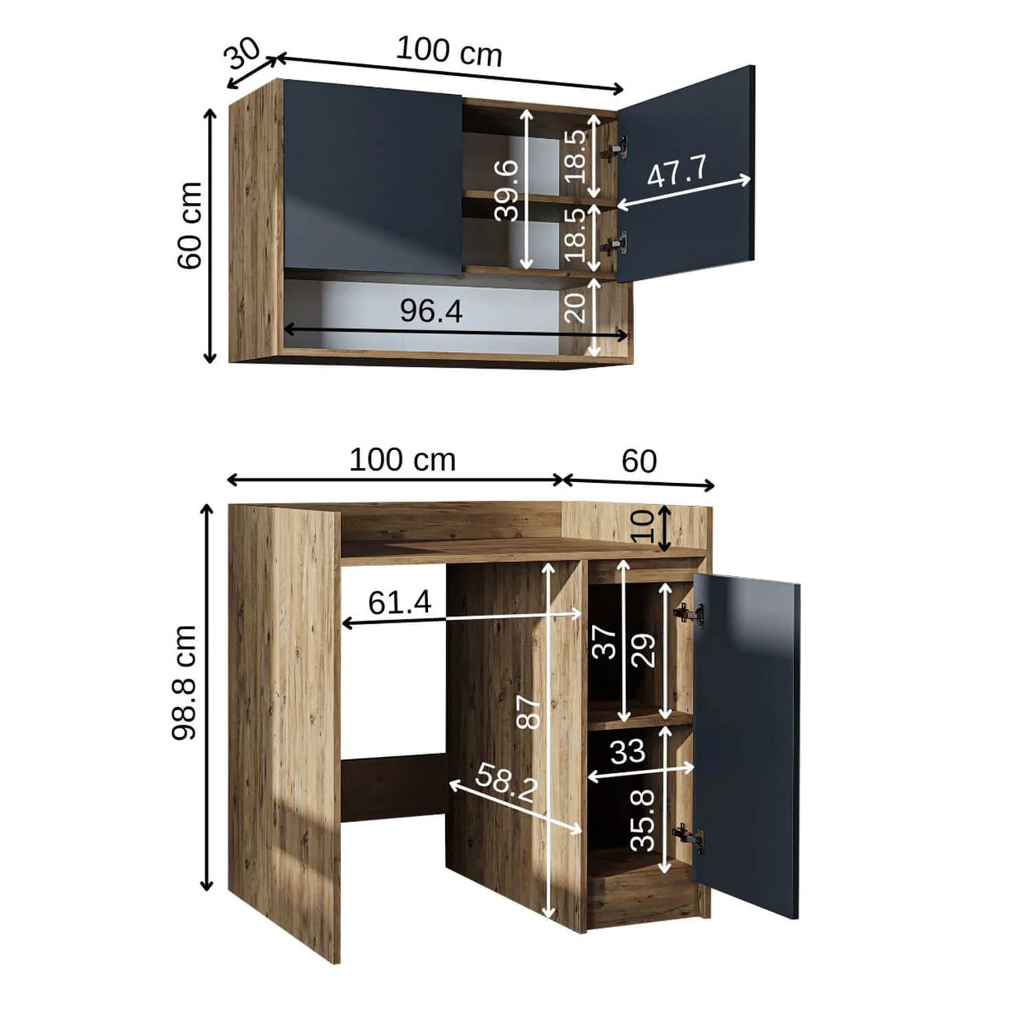 Roomart Derin - Washing Machine Cabinet with Cupboard and Wall Unit, 100cm