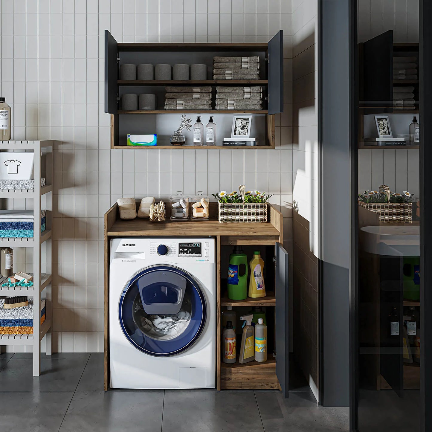 Roomart Derin - Washing Machine Cabinet with Cupboard and Wall Unit, 100cm
