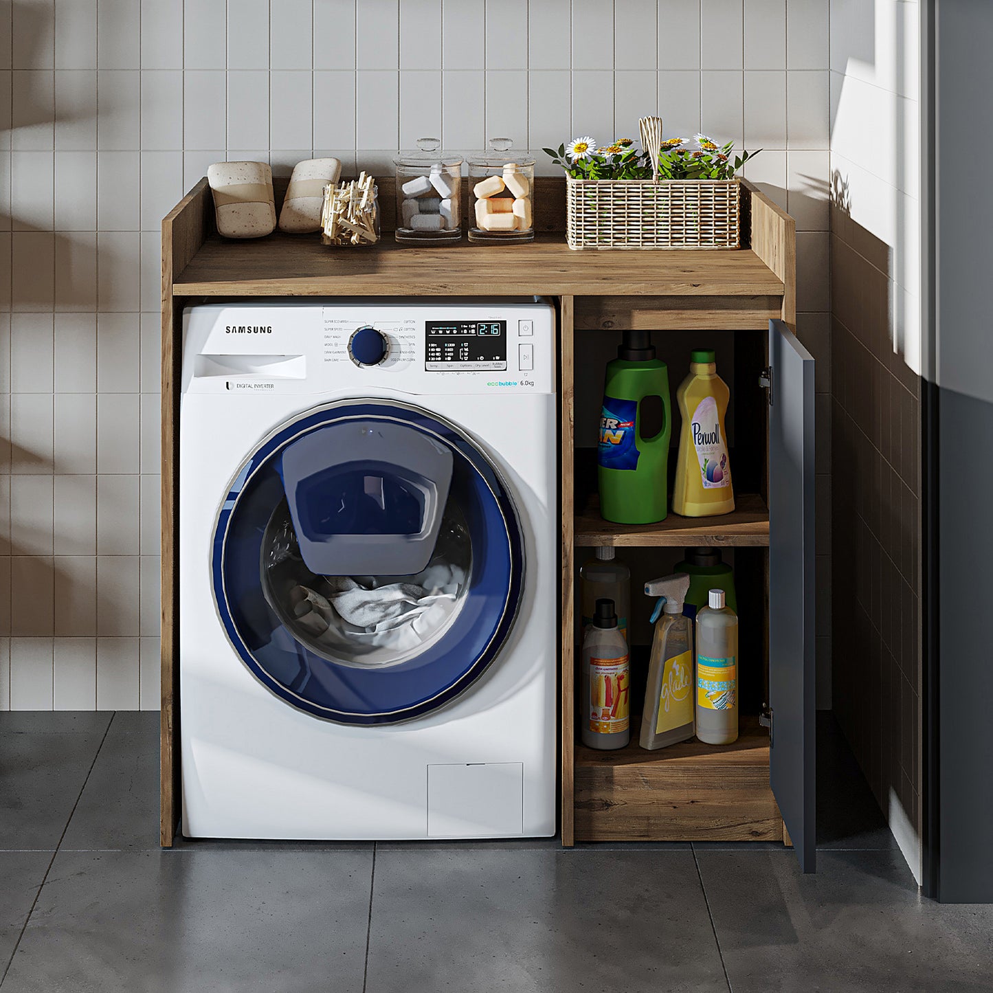 Roomart Derin - Washing Machine Cabinet with Cupboard, 100cm