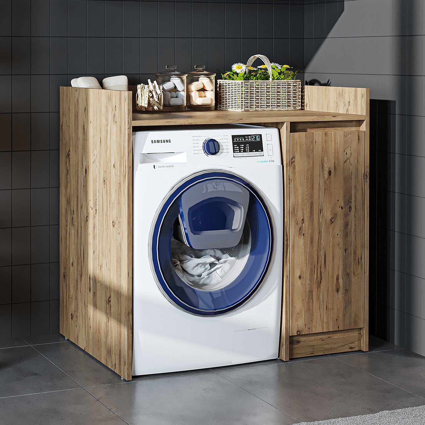 Roomart Derin - Washing Machine Cabinet with Cupboard, 100cm