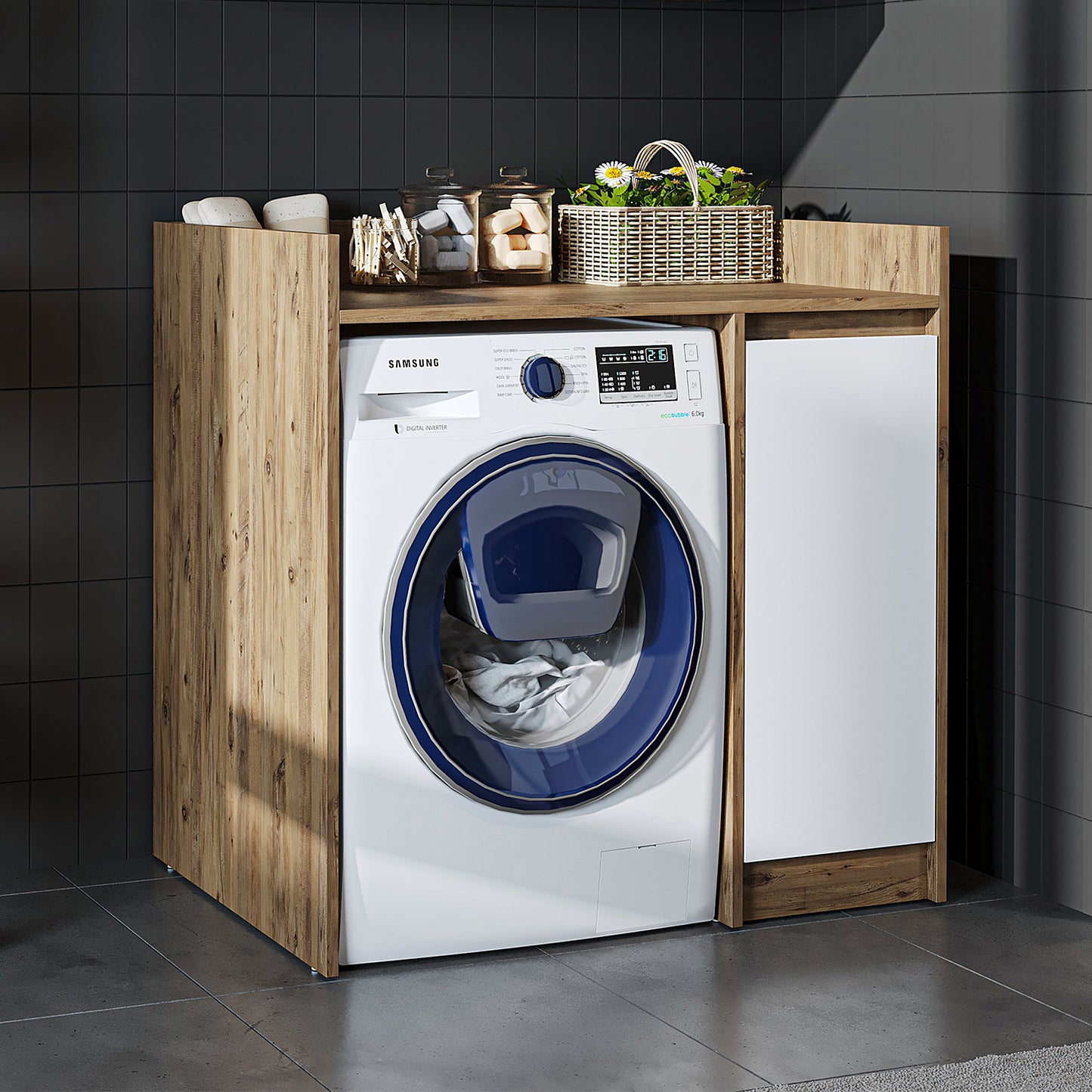 Roomart Derin - Washing Machine Cabinet with Cupboard, 100cm