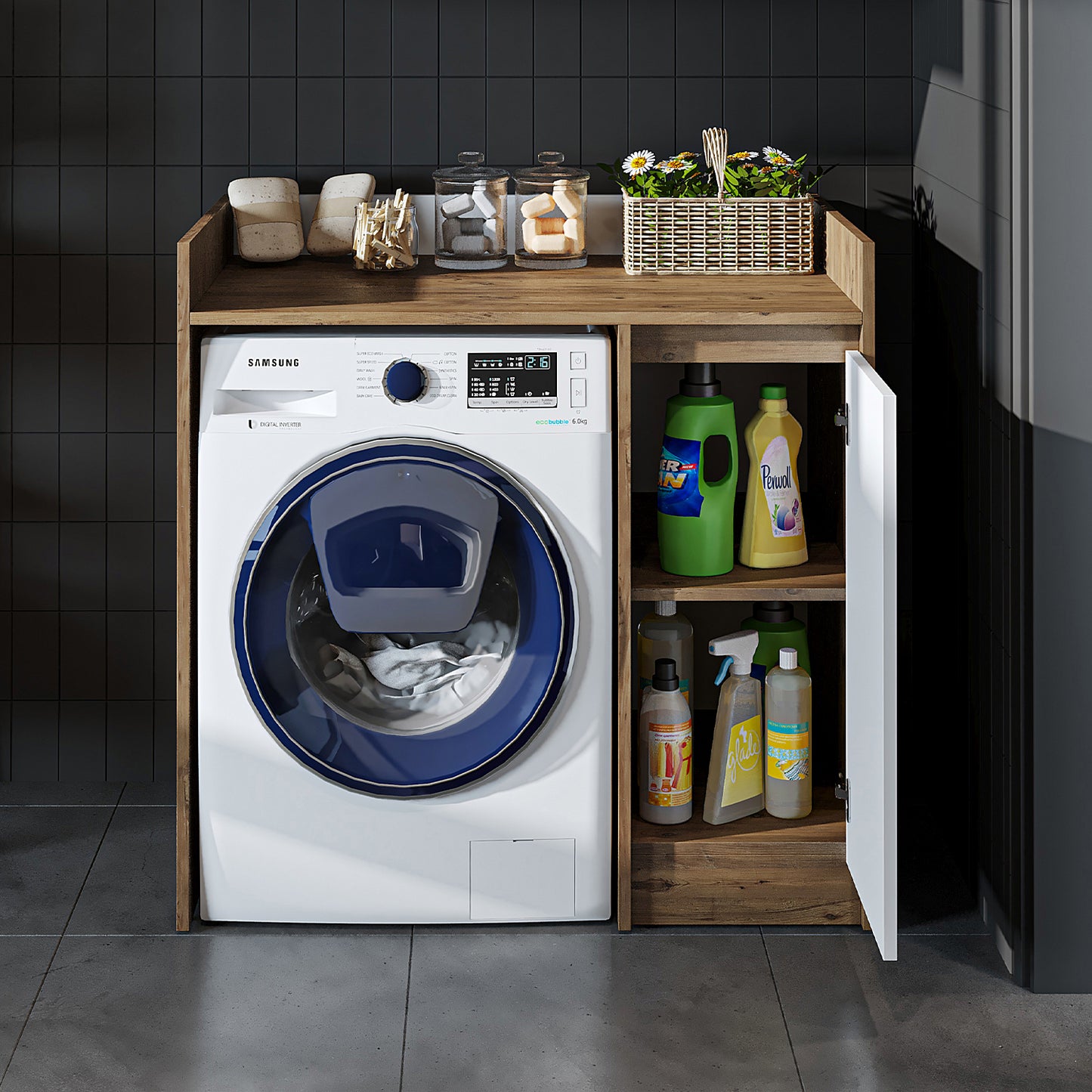 Roomart Derin - Washing Machine Cabinet with Cupboard, 100cm