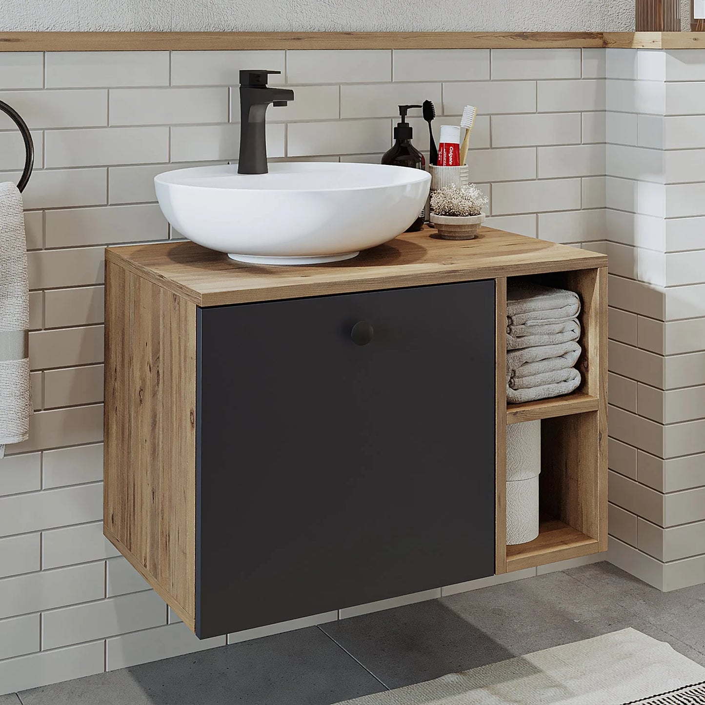 Roomart Lotus - Bathroom Cabinet with Washbasin, 75cm