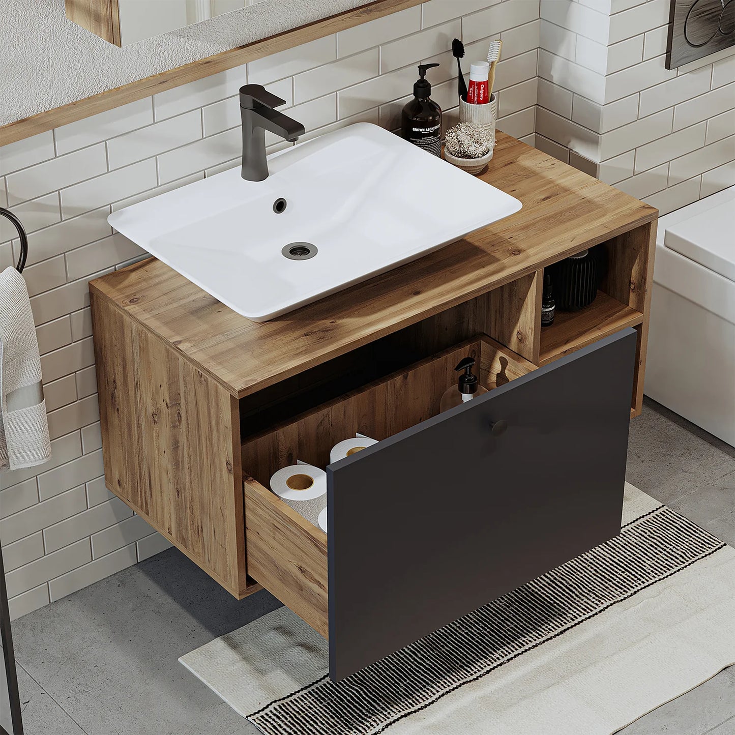 Roomart Lotus - Bathroom Cabinet with Washbasin, 75cm