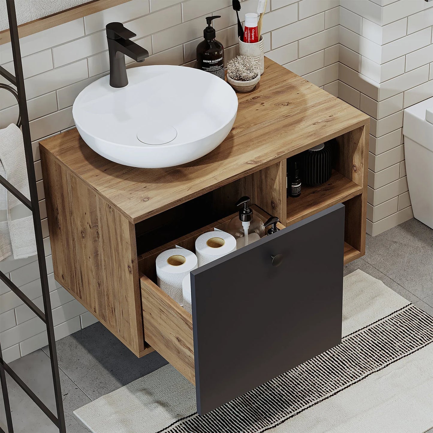 Roomart Lotus - Bathroom Cabinet with Washbasin, 75cm