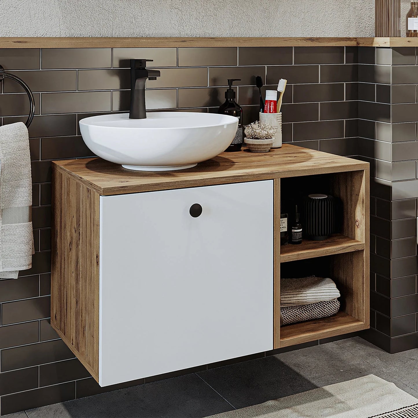 Roomart Lotus - Bathroom Cabinet with Washbasin, 75cm