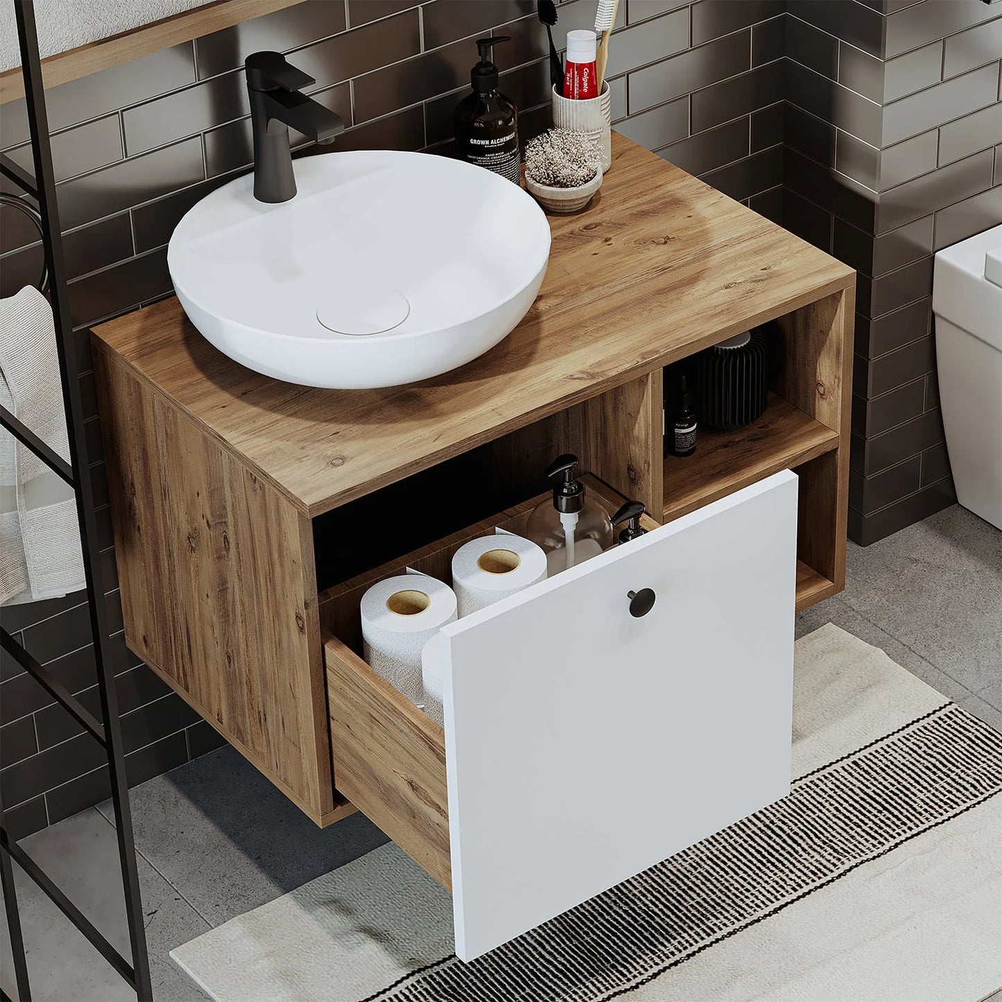 Roomart Lotus - Bathroom Cabinet with Washbasin, 75cm