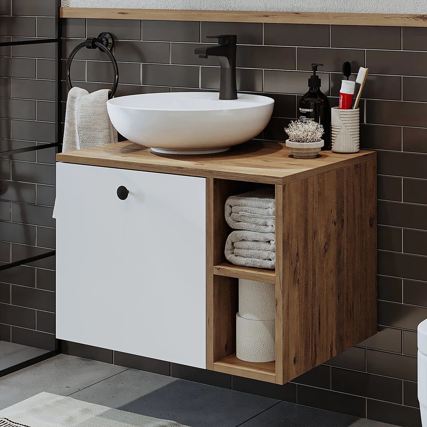 Roomart Lotus - Bathroom Cabinet with Washbasin, 75cm