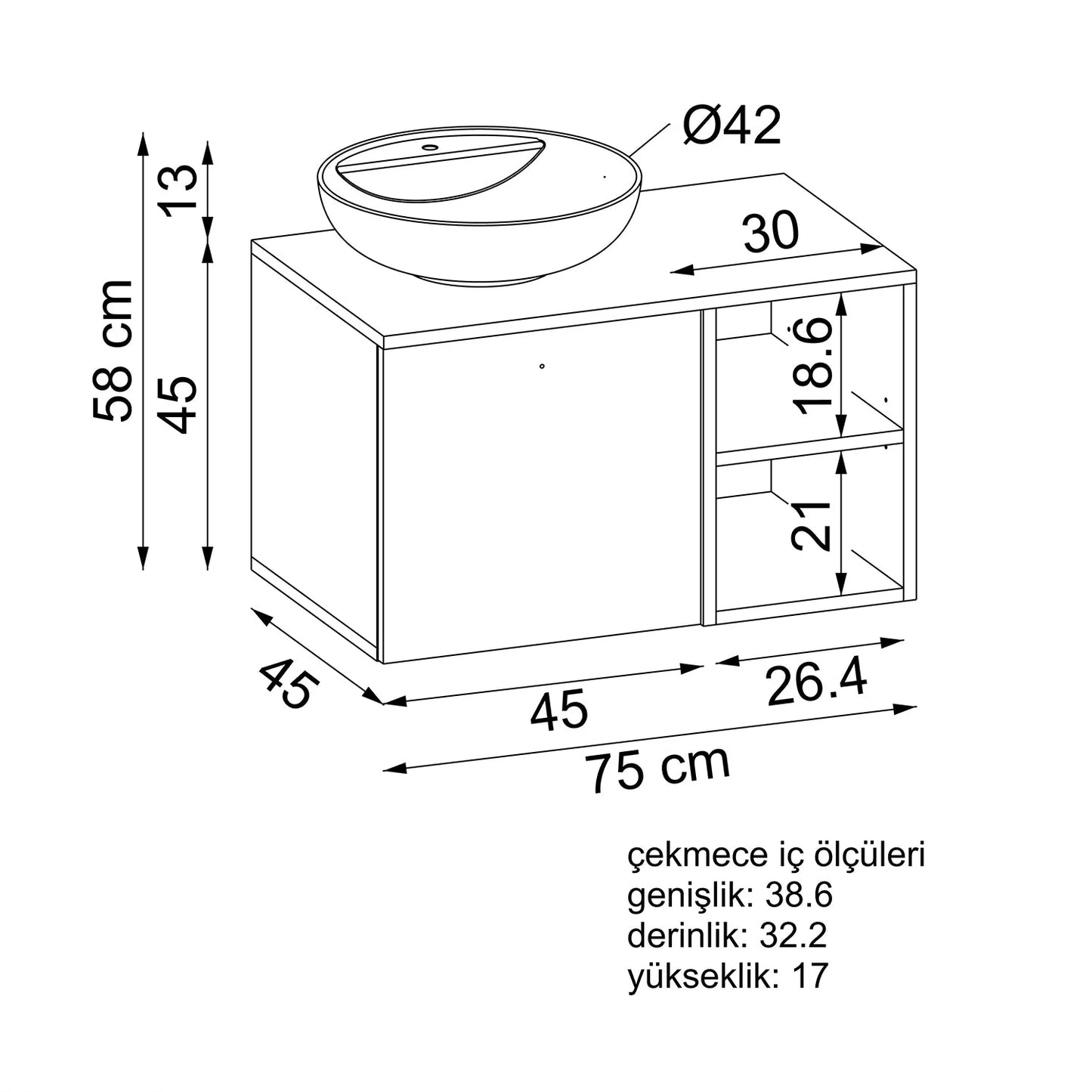 Roomart Lotus - Bathroom Cabinet with Washbasin, 75cm