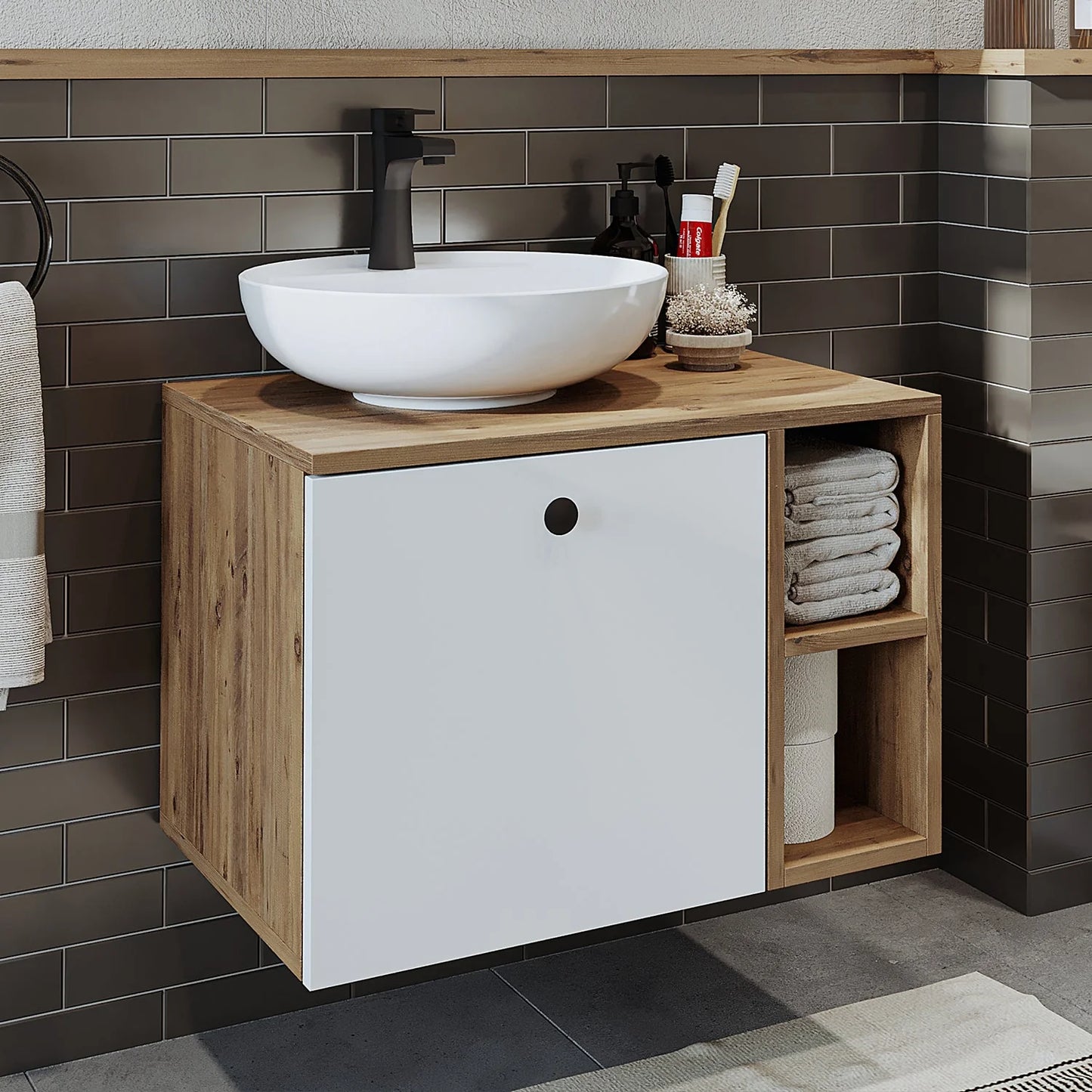 Roomart Lotus - Bathroom Cabinet with Washbasin, 75cm