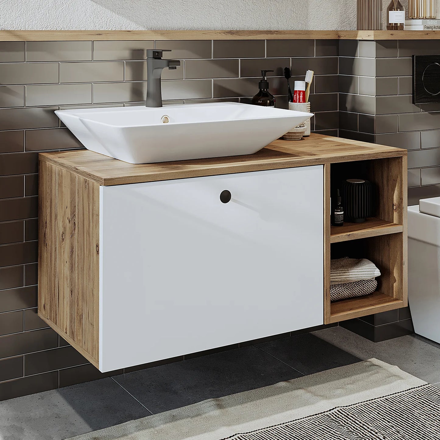 Roomart Lotus - Bathroom Cabinet with Washbasin, 75cm