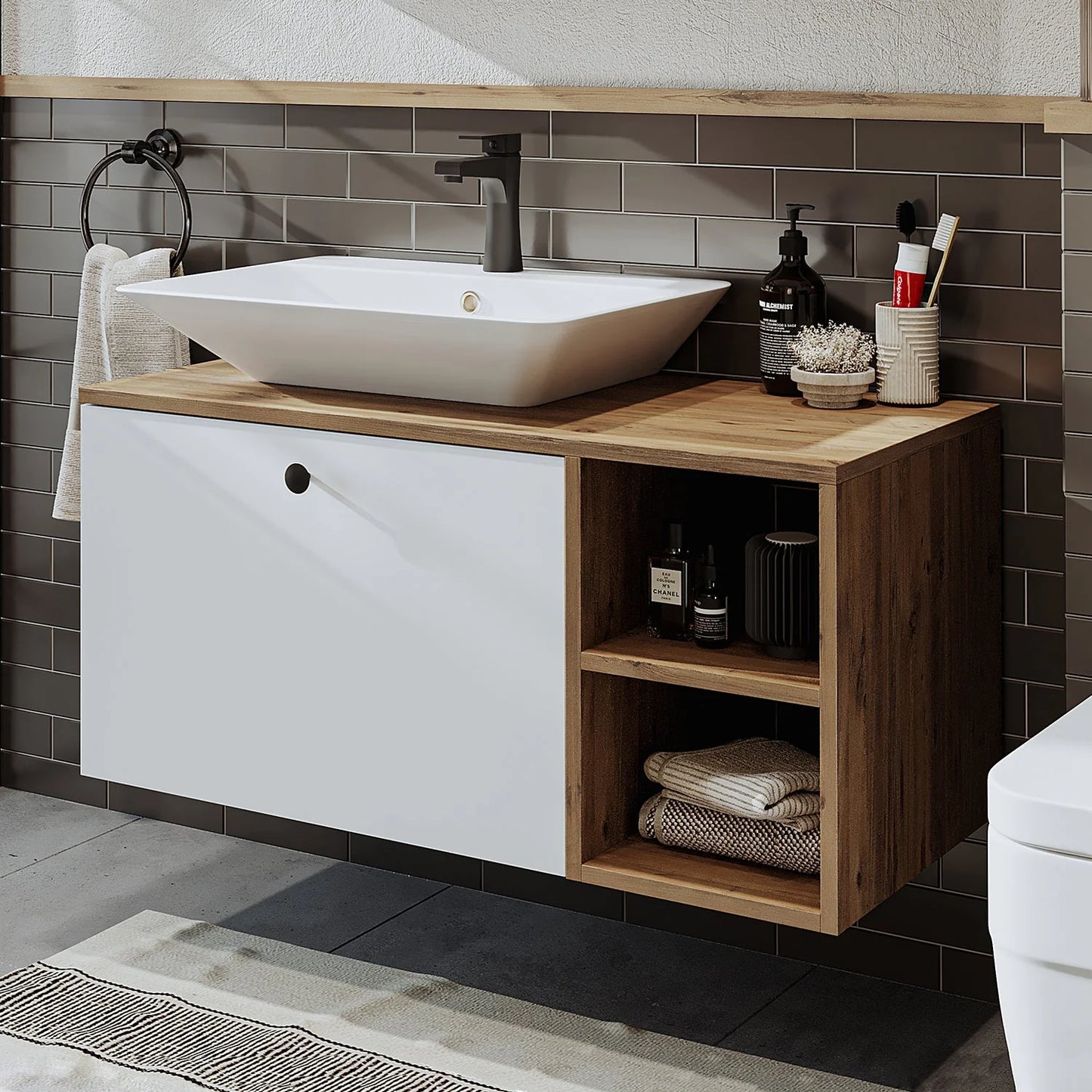 Roomart Lotus - Bathroom Cabinet with Washbasin, 75cm