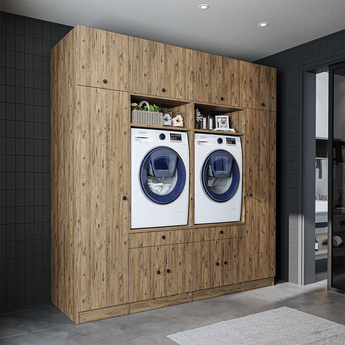 Roomart 1000 Luxe Line — Twin Washer & Dryer with Matching Side Cabinets