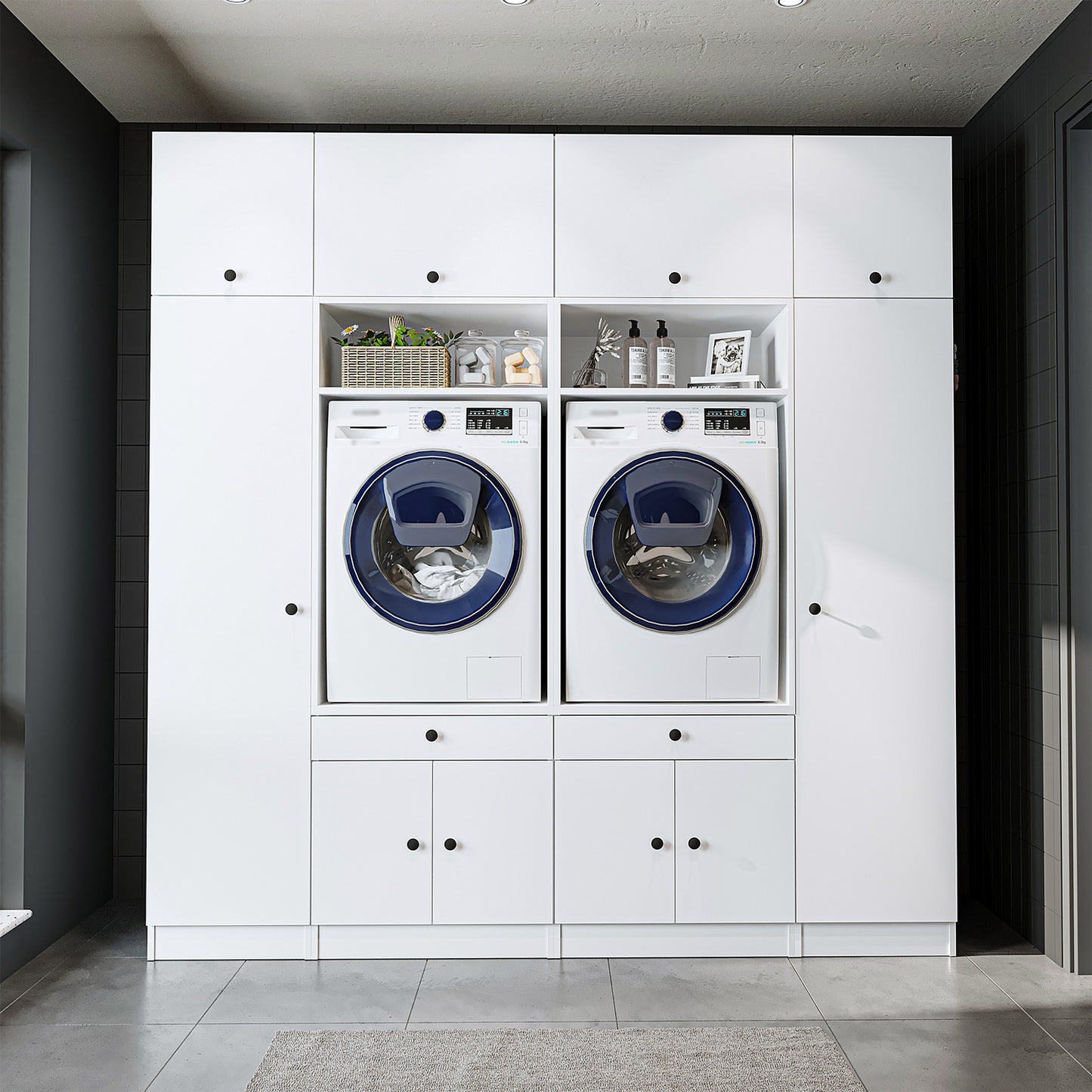 Roomart 1000 Luxe Line — Twin Washer & Dryer with Matching Side Cabinets