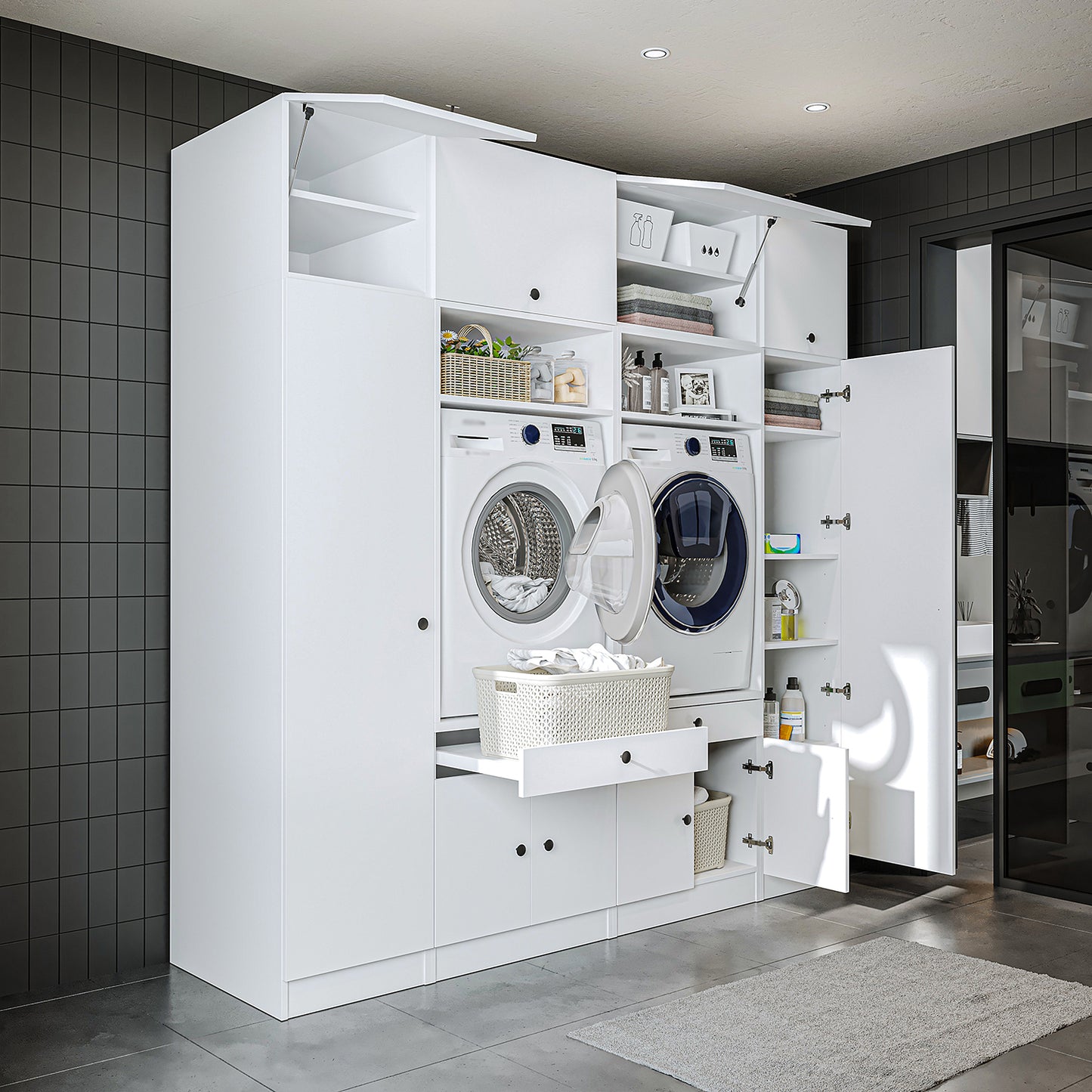 Roomart 1000 Luxe Line — Twin Washer & Dryer with Matching Side Cabinets