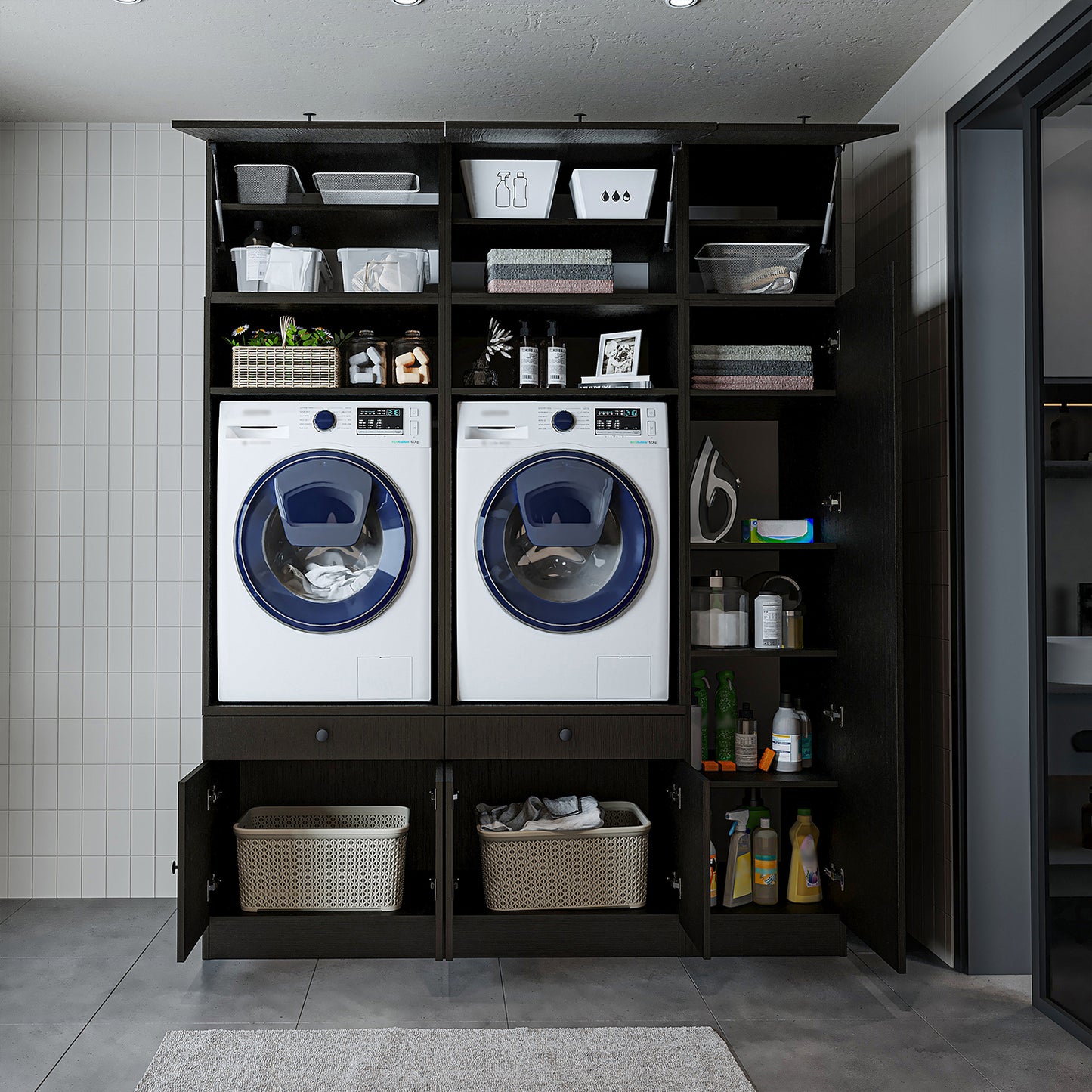 Roomart 1000 Plus — Twin Washer & Dryer Cabinet Set with Side Storage