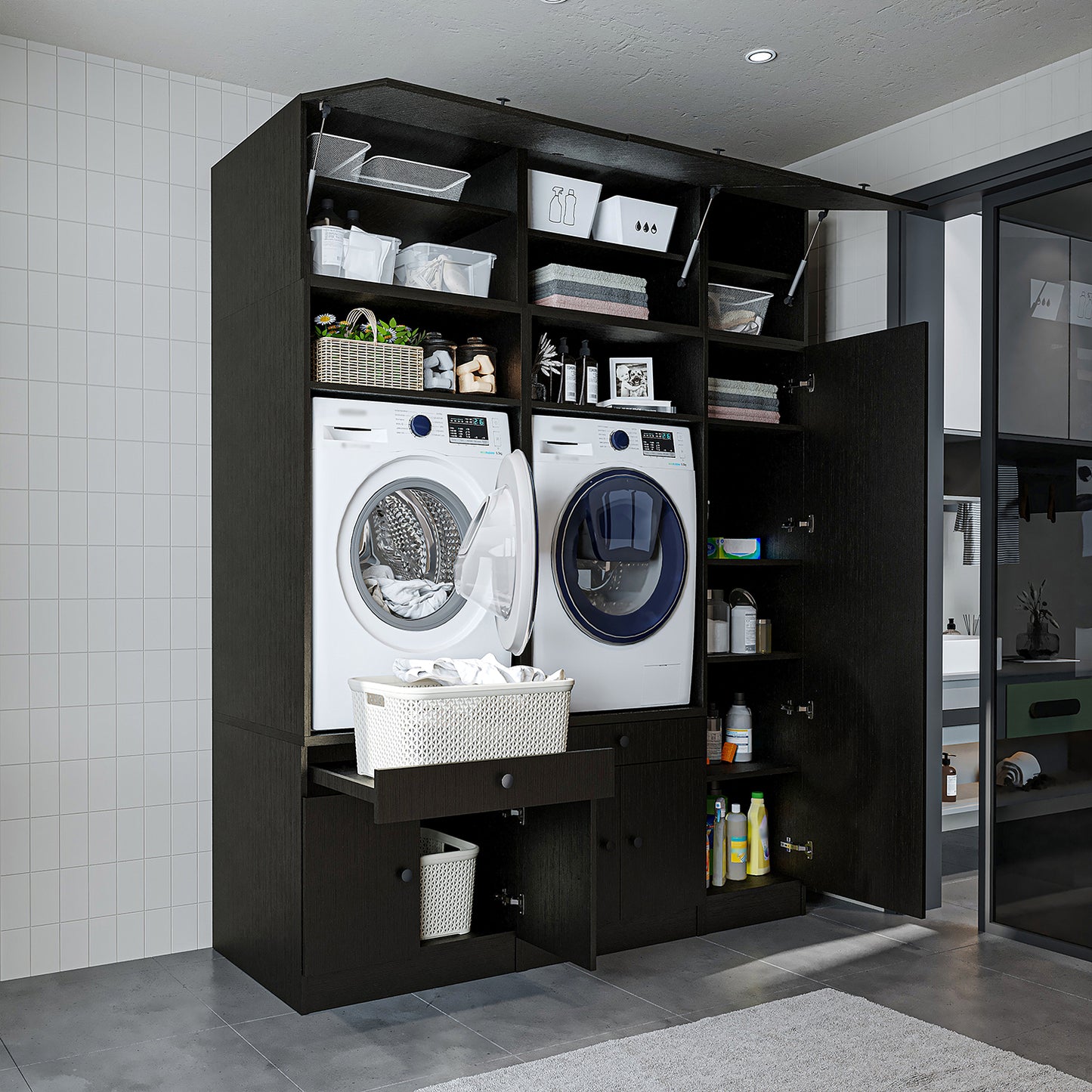 Roomart 1000 Plus — Twin Washer & Dryer Cabinet Set with Side Storage