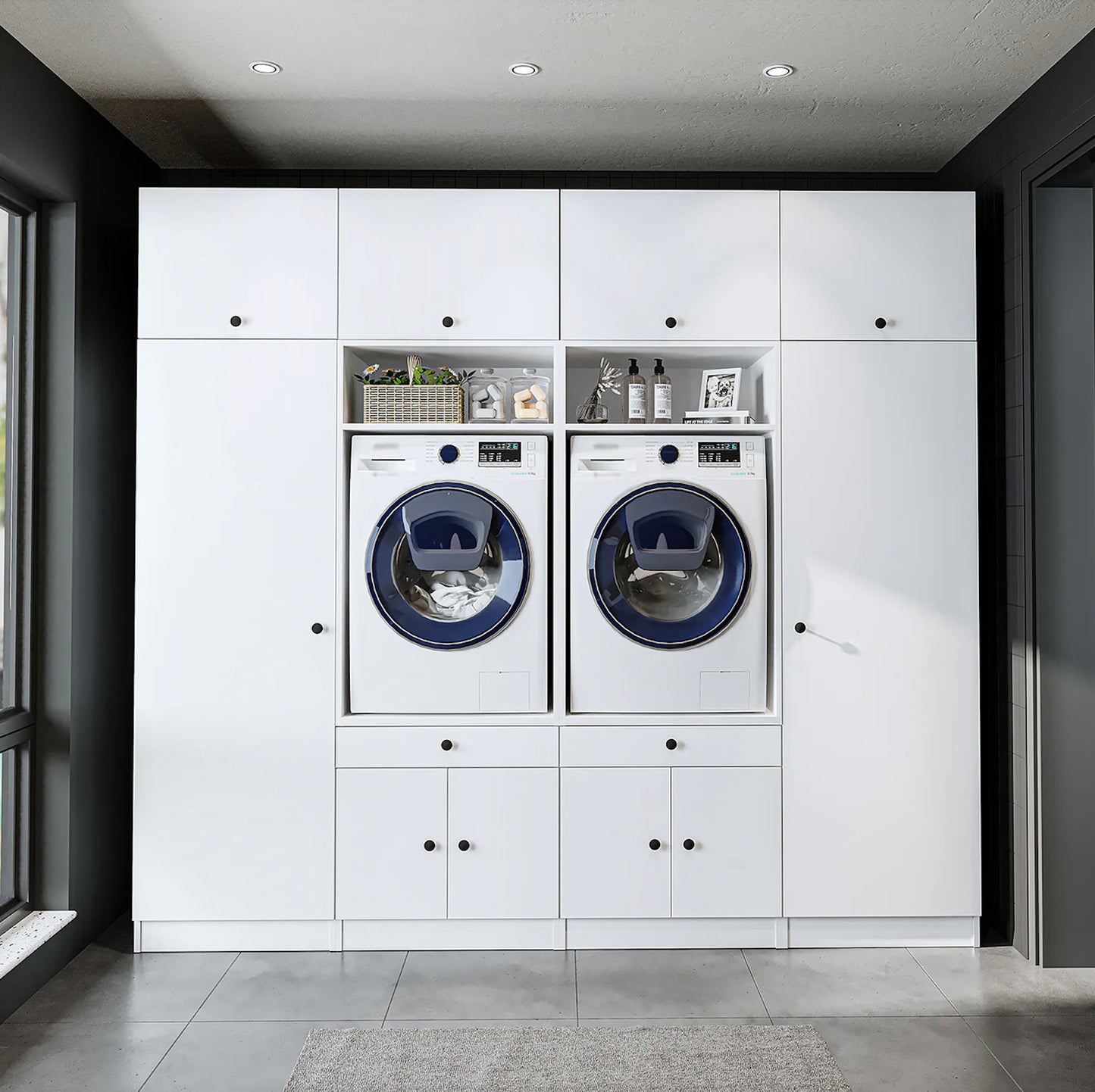 Roomart 1000 Luxe Line — Twin Washer & Dryer with Matching Side Cabinets