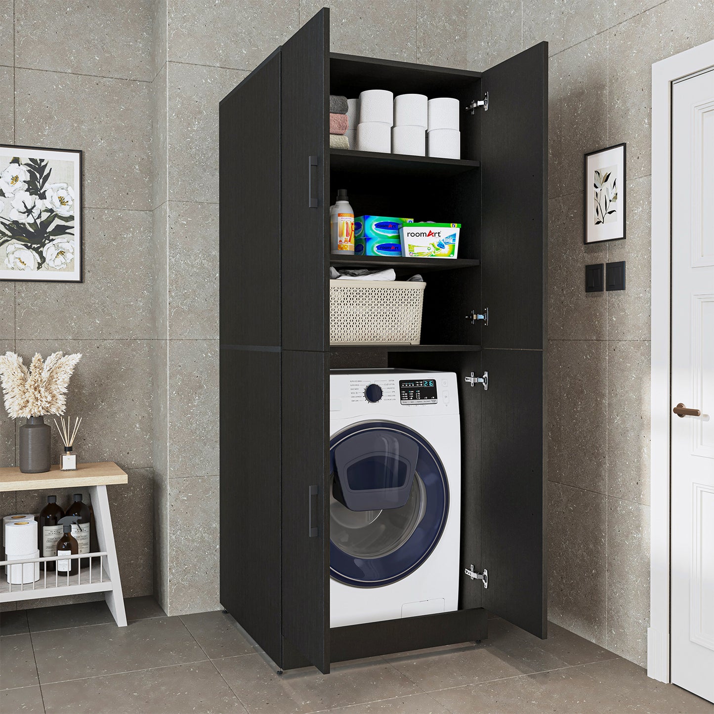 Roomart Dora Flex - 2-in-1 Cabinet for Washing Machine with Storage Shelves or Dryer Stacker