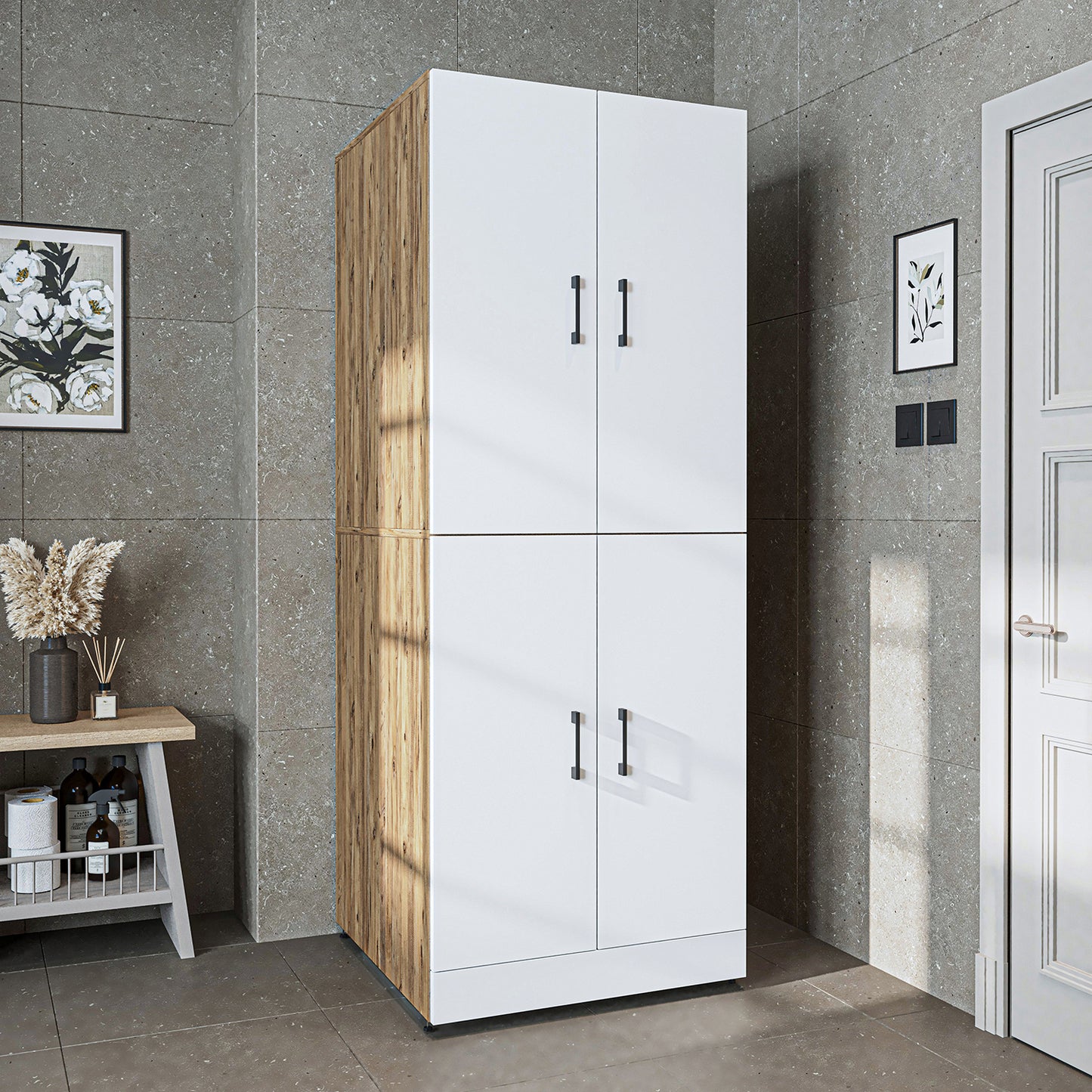 Roomart Dora Flex - 2-in-1 Cabinet for Washing Machine with Storage Shelves or Dryer Stacker