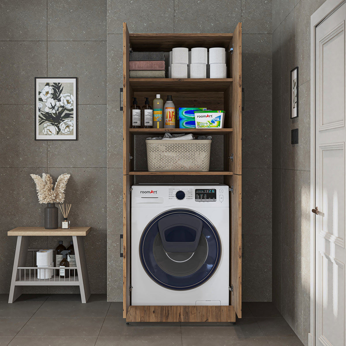 Roomart Dora Flex - 2-in-1 Cabinet for Washing Machine with Storage Shelves or Dryer Stacker