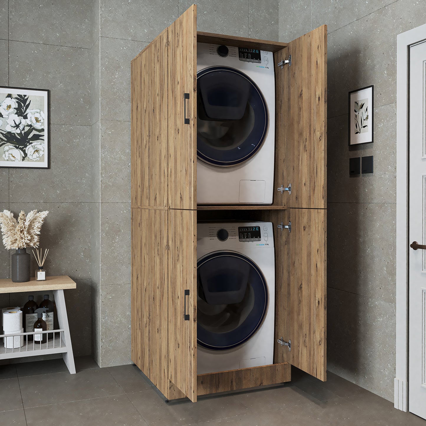 Roomart Dora Flex - 2-in-1 Cabinet for Washing Machine with Storage Shelves or Dryer Stacker