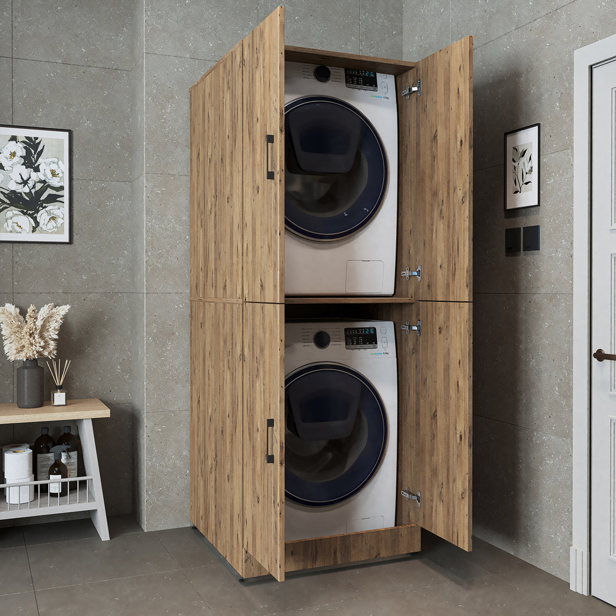 Roomart Dora Flex - 2-in-1 Cabinet for Washing Machine with Storage Shelves or Dryer Stacker