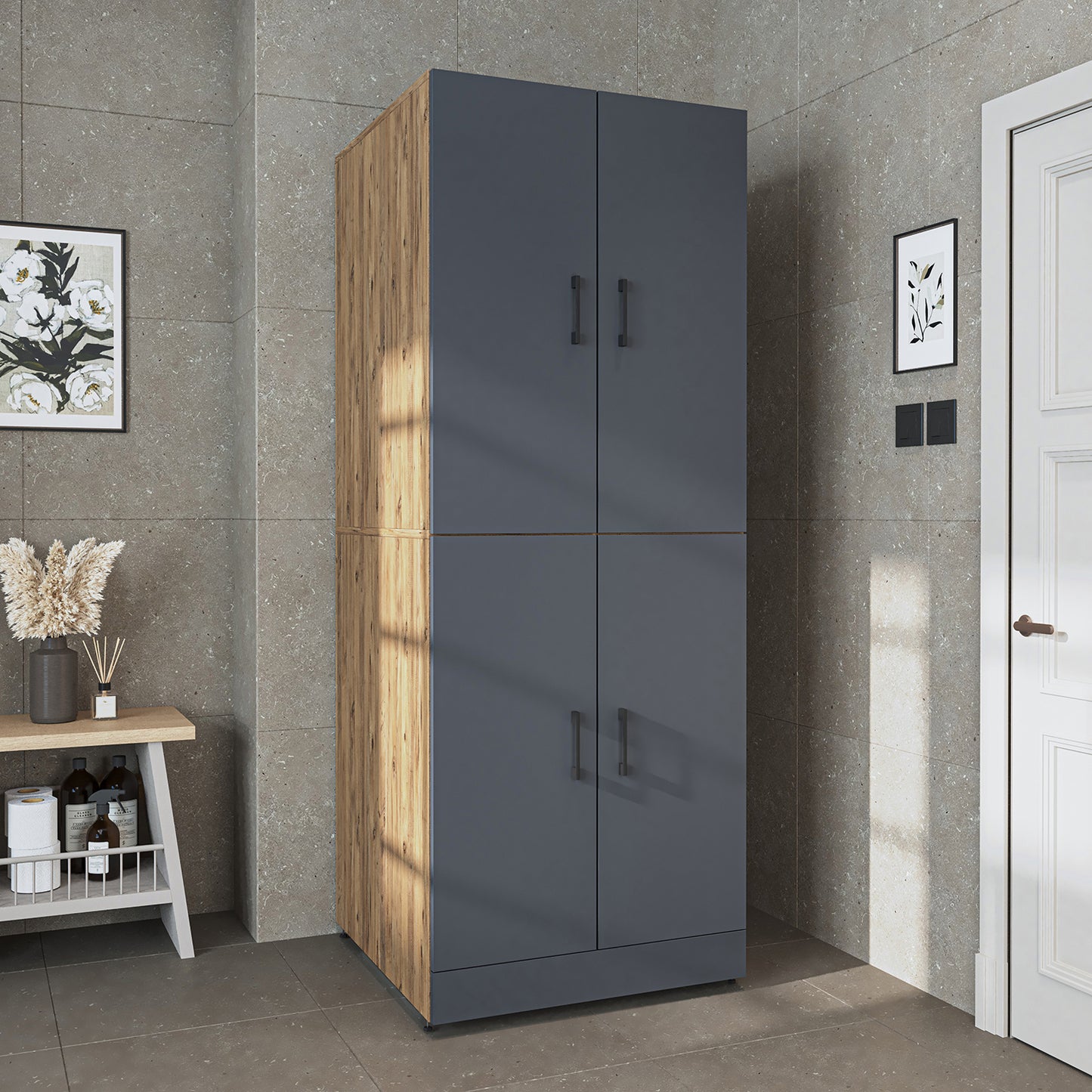 Roomart Dora Flex - 2-in-1 Cabinet for Washing Machine with Storage Shelves or Dryer Stacker