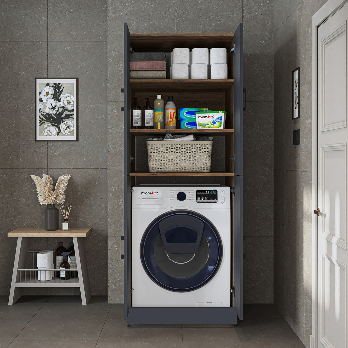 Roomart Dora Flex - 2-in-1 Cabinet for Washing Machine with Storage Shelves or Dryer Stacker