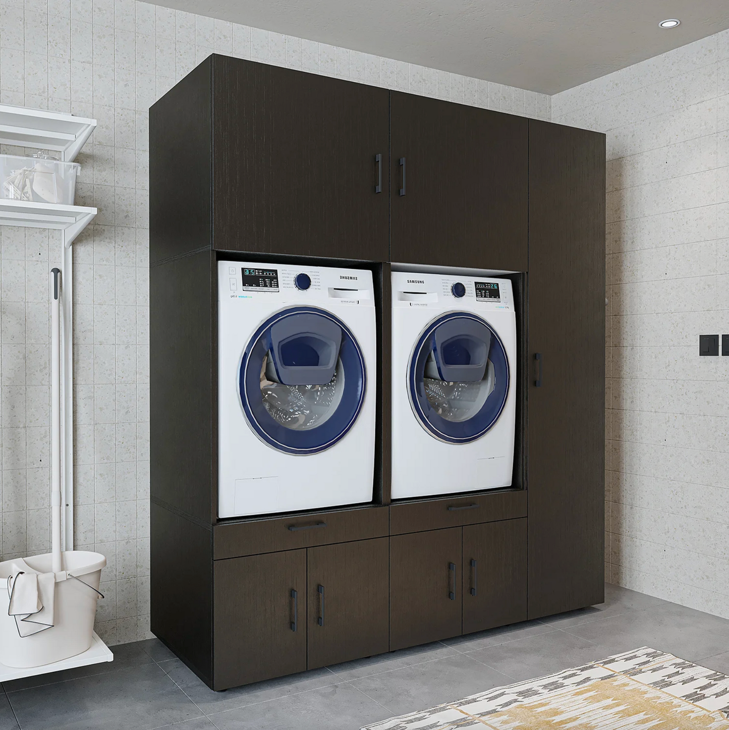 Roomart A Plus — Twin Washer & Dryer Cabinet Set with Side Storage