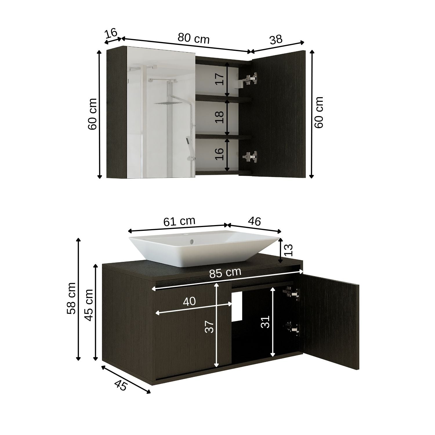 Lavabolu Banyo Dolabı 2li Set - Atlantic