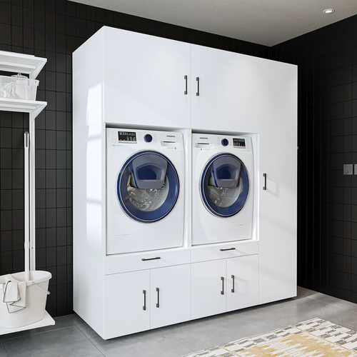 Roomart A Plus — Twin Washer & Dryer Cabinet Set with Side Storage