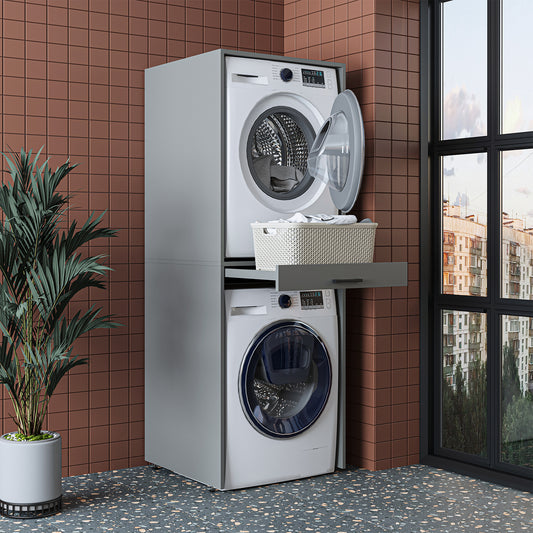Roomart D Cabinet - Washer Dryer Stacker with Pull-Out Tray, Ash Grey