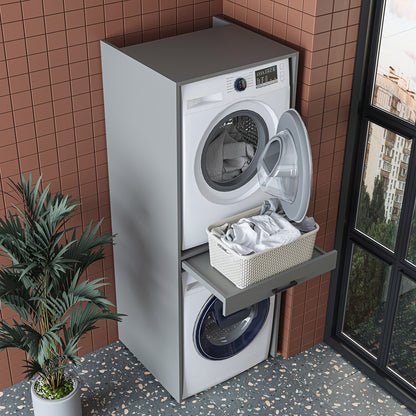 Roomart D Cabinet - Washer Dryer Stacker with Pull-Out Tray, Ash Grey