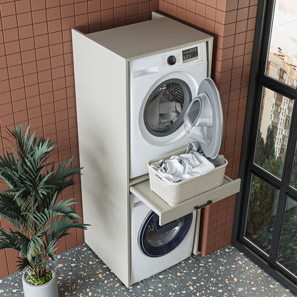 Roomart D Cabinet - Washer Dryer Stacker with Pull-Out Tray, Sandstone