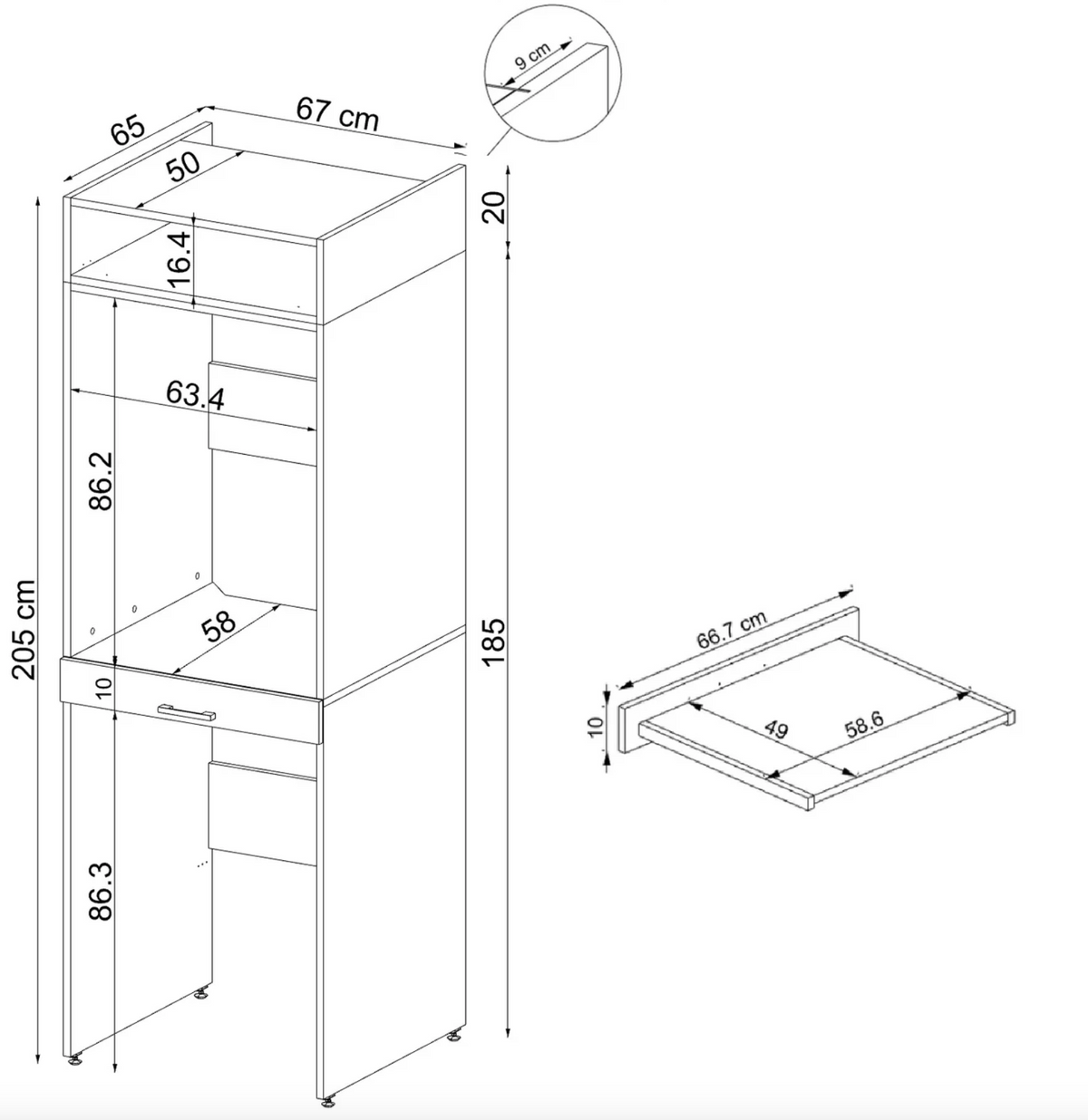 Roomart D Cabinet - Washer Dryer Stacker with Pull-Out Tray, Oak