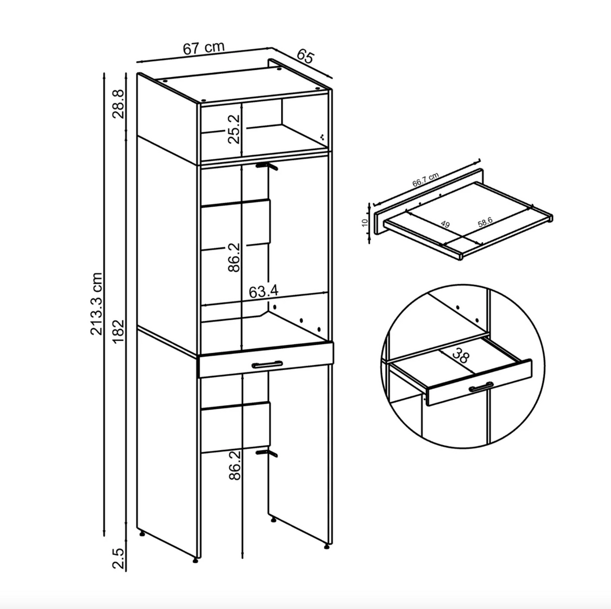 Roomart D Cabinet - Washer Dryer Stacker with Pull-Out Tray, Oak