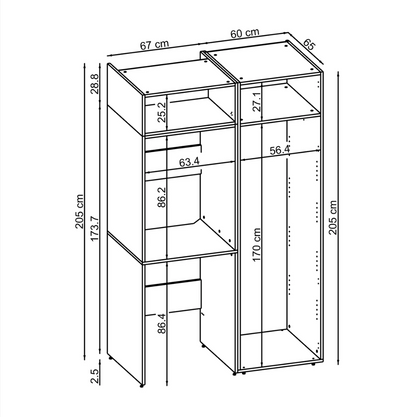 Roomart Duo Cabinet with Hinged Top Cupboard &amp; Matching-Height Side Storage