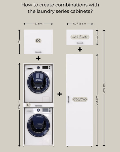Roomart D Cabinet - Washer Dryer Stacker Cabinet with Top Cupboard and Side Storage