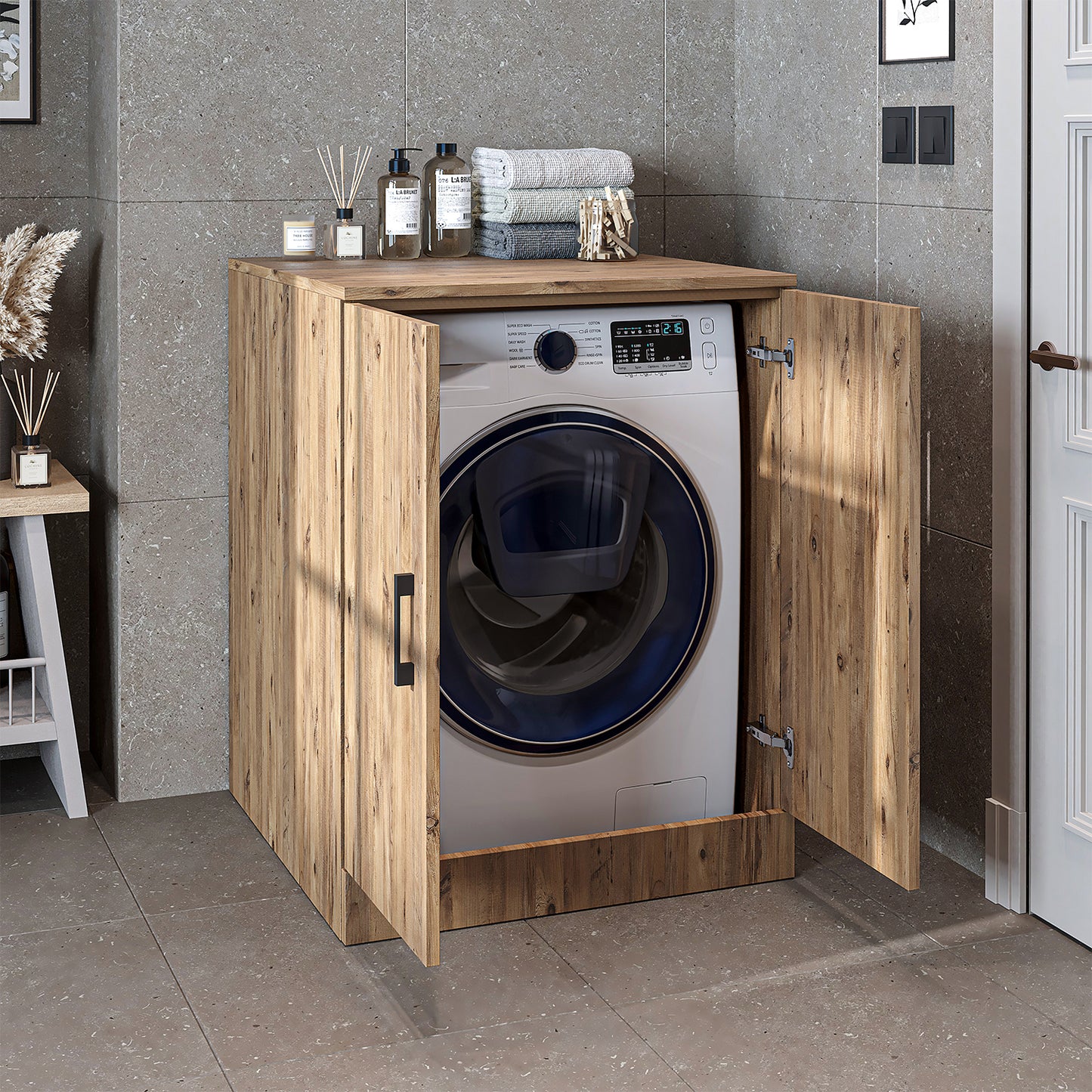 Roomart - Low Washing Machine Cabinet with Worktop and Double Doors