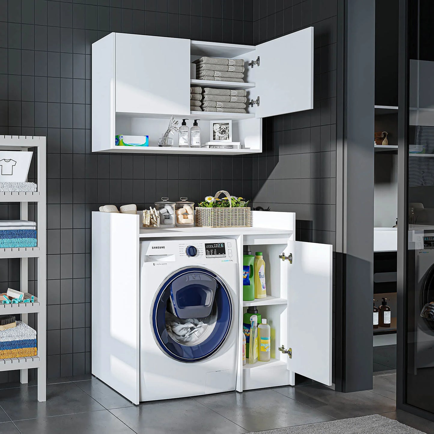 Roomart Derin - Washing Machine Cabinet with Cupboard and Wall Unit, 100cm