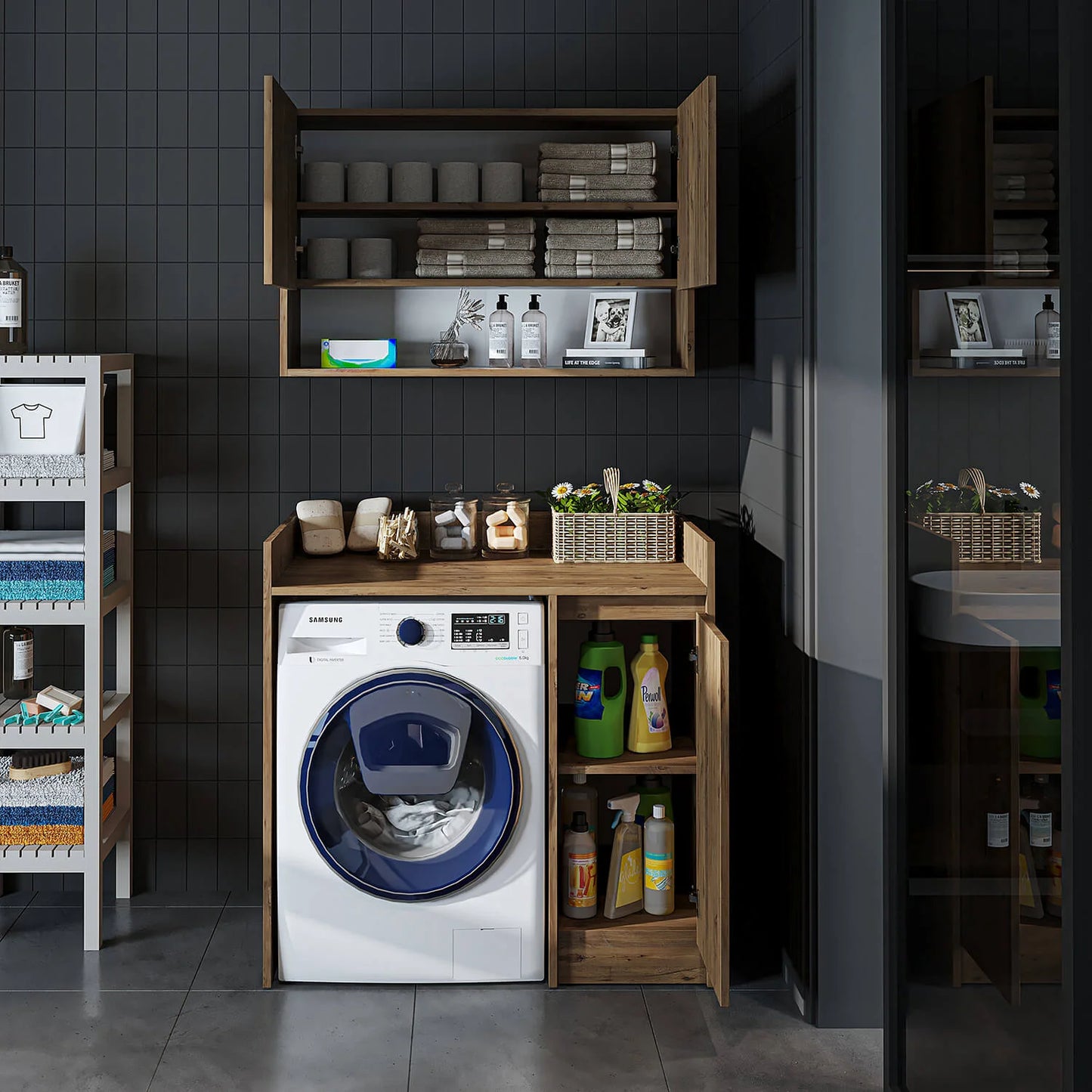 Roomart Derin - Washing Machine Cabinet with Cupboard and Wall Unit, 100cm